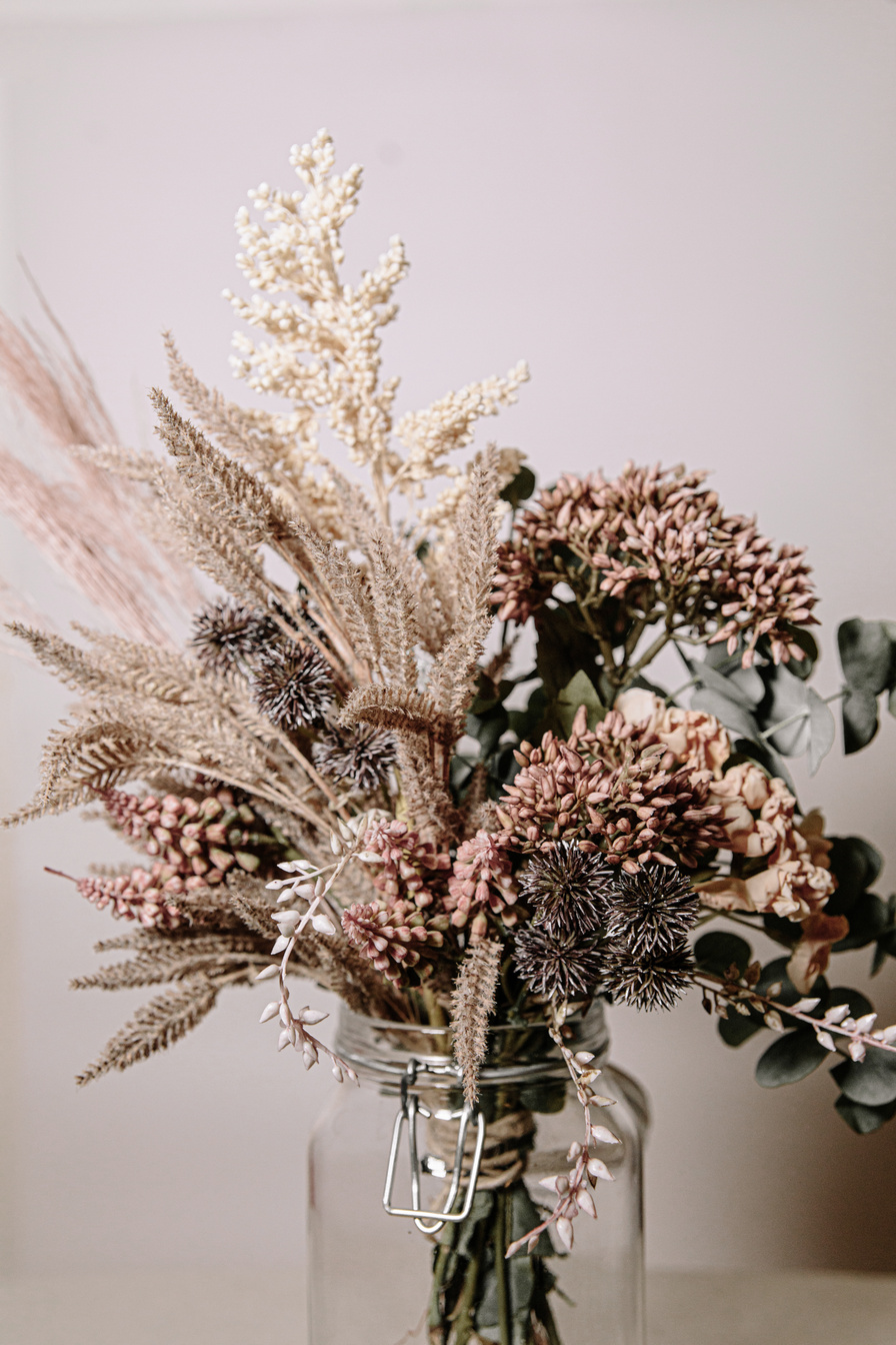 Bouquet of Dried Flowers on Light Background
